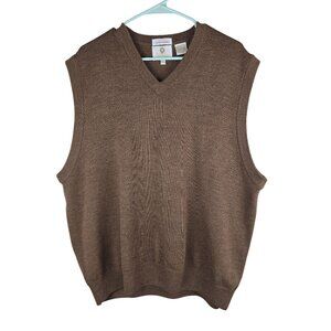 Viyella Patrick James Brown Merino Wool V-Neck Sweater Vest Size XL